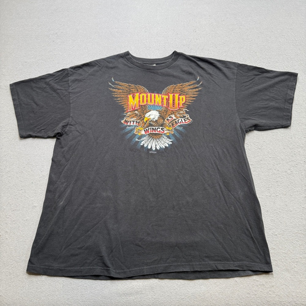 Y2K Kerusso T-Shirt Men's 2XL Black Mount Up Eagle Biker Motorcycles Wings